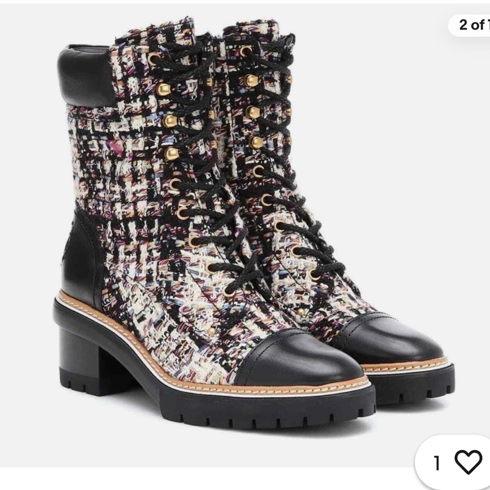 Tory Burch Women's Tweed Ankle Boots - Black and Cream